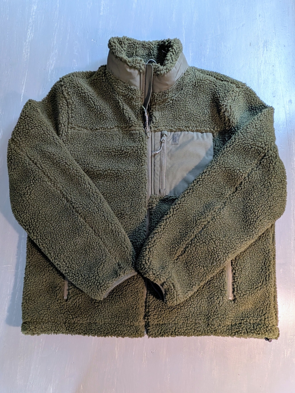 Men's Olive Green Sherpa Fleece Jacket with Zip Chest Pocket, XL
